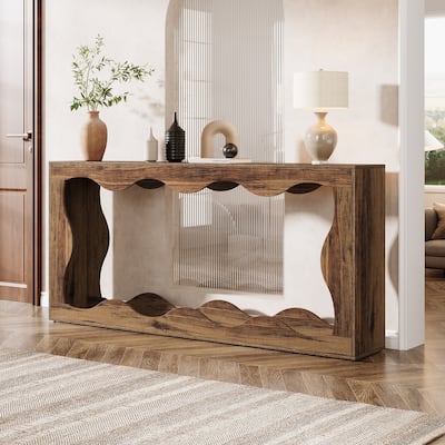 Farmhouse Console Table, 63-inch Scalloped Console Table for Living Room