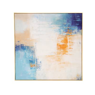 Pasargad Home Azure Hand-Painted Blue Abstract Oil Painting on Canvas