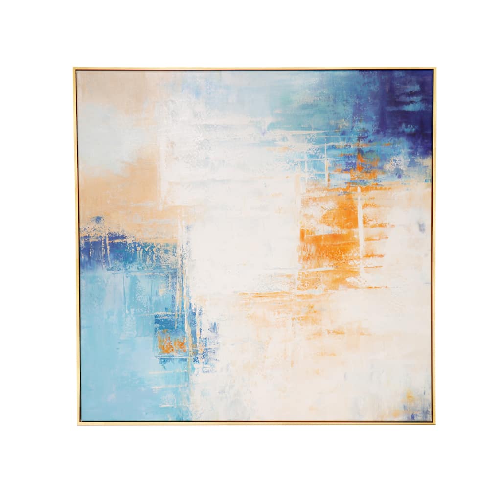 Pasargad Home Azure Hand-Painted Blue Abstract Oil Painting on Canvas