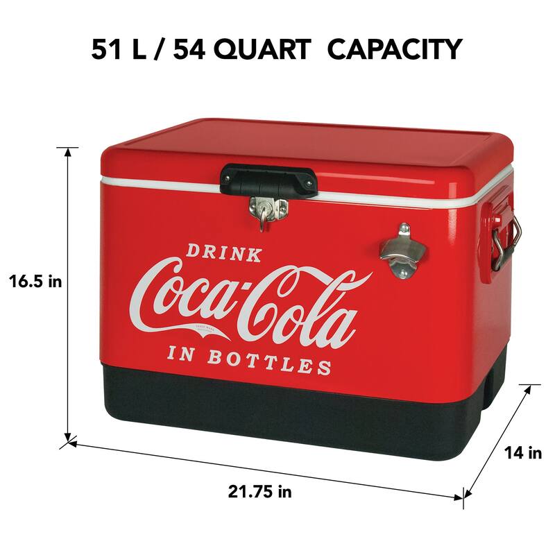 Coca-Cola Ice Chest Cooler with Bottle Opener, 51L (54 qt), 85 Cans - 51L /54 Quart