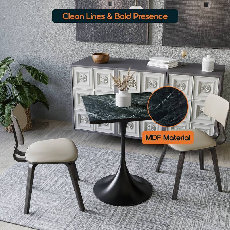 Verve 24 in. Wide Dining Table Square MDF Wood Tabletop in Black Stainless Steel Pedestal Base Accent Kitchen Table