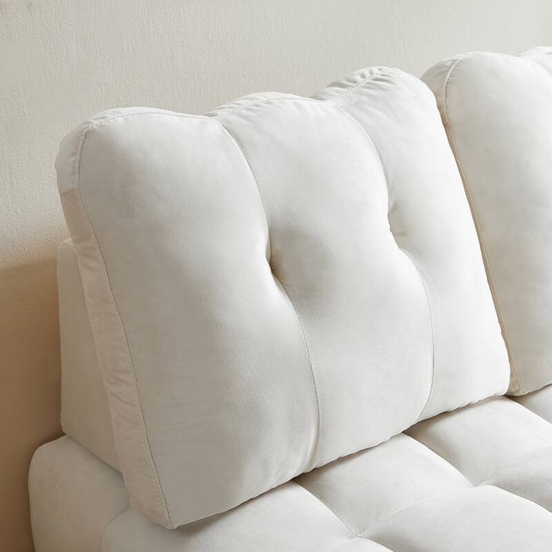 Modern pull-out velvet sofa bed with USB port and rotating phone holder