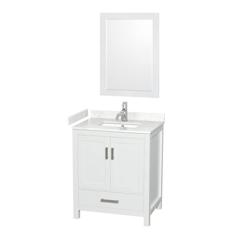 Wyndham Collection Sheffield 30" Single Bathroom Vanity, Carrara - White / Carrara Cultured Marble Top / Brushed