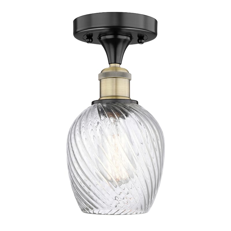 Innovations Lighting Edison Salina - 1 Light 5" Semi-Flush Mount - Clear Spiral Fluted/Black Antique Brass
