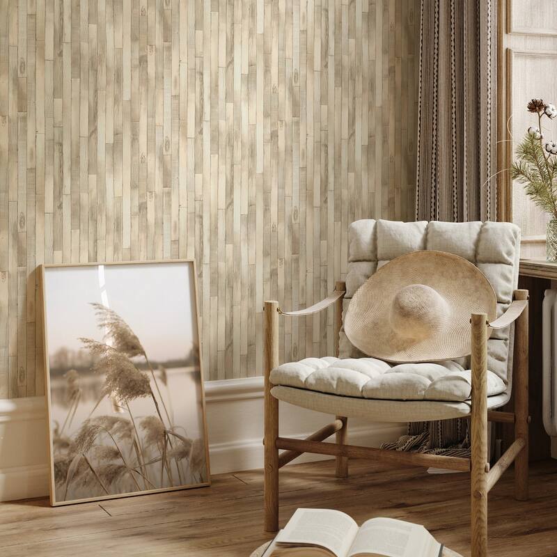 Galerie Wallcoverings Woods and Wicker Collection Wood Plank Effect Matte Finish Vinyl on Non-woven Wallpaper Roll