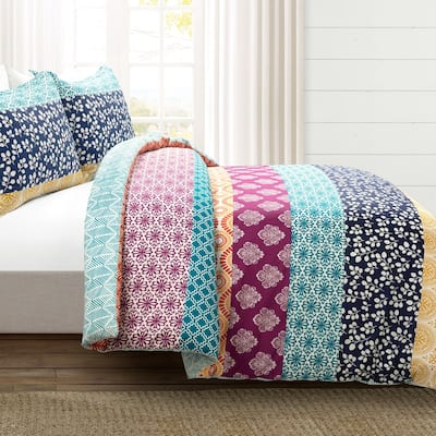 Lush Decor Bohemian Stripe Reversible 3 Piece Cotton Duvet Set