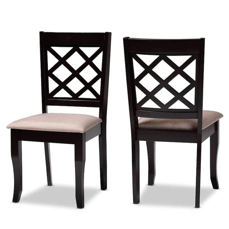 Vintage Dining Chair Set - Modern Fabric Upholstered Wood Chairs - Dark Brown - 2 Piece Set