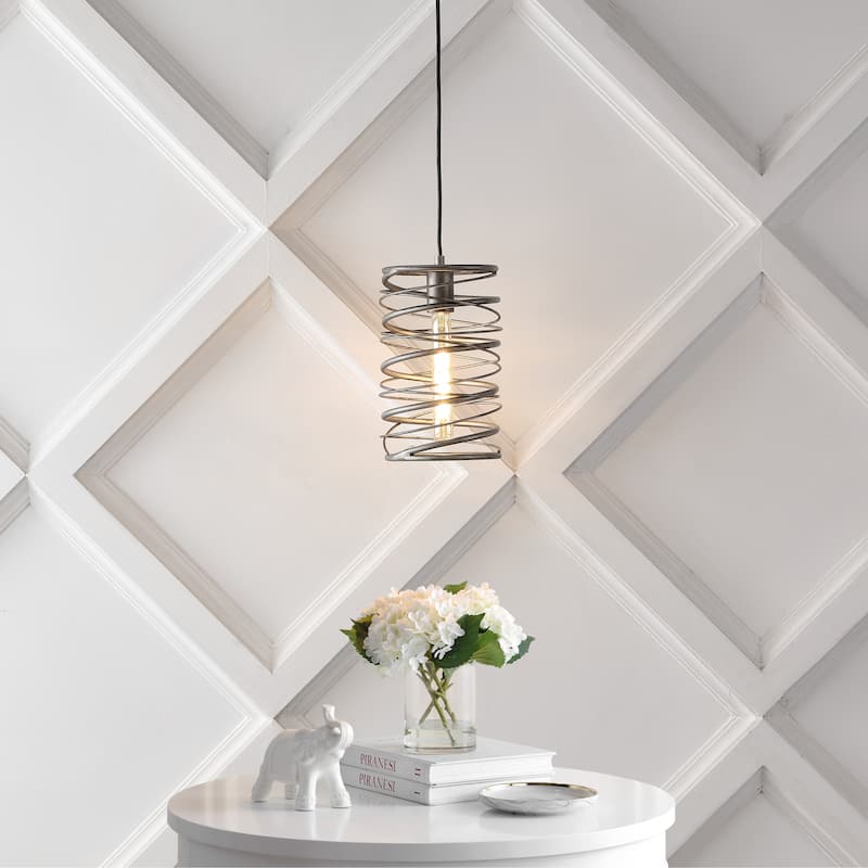 Skylar 7.25" 1-Light Modern Contemporary Iron Spiral LED Pendant, by JONATHAN Y