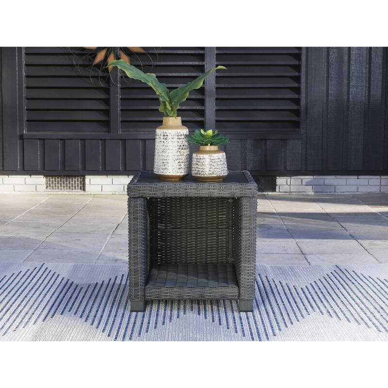 Signature Design by Ashley Elite Park Gray 3-Piece Outdoor Occasional Table Package - 49.75" W x 26.63" D x 17.75" H
