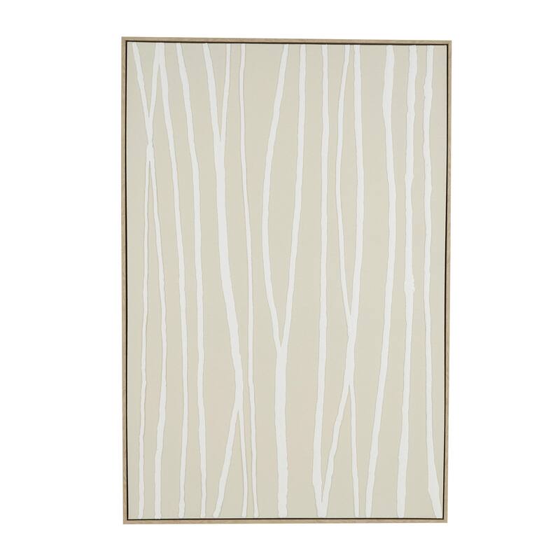 Wooden Abstract Vertical Line Living Room Framed Wall Art with Brown Wooden Frame - Beige - Roche River Decor - Brown