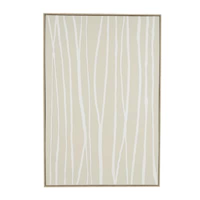 Wooden Abstract Vertical Line Living Room Framed Wall Art with Brown Wooden Frame - Beige - Roche River Decor