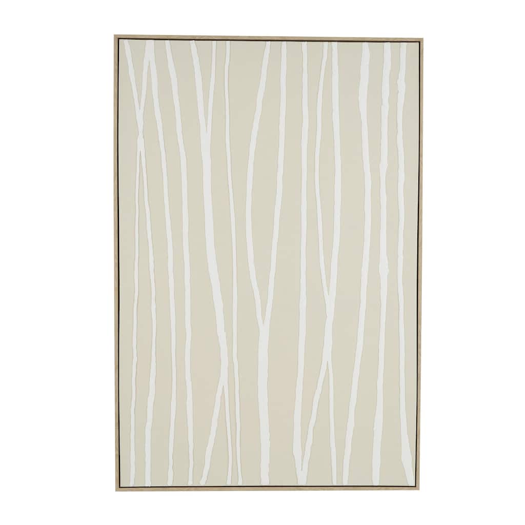 Wooden Abstract Vertical Line Living Room Framed Wall Art with Brown Wooden Frame - Beige - Roche River Decor