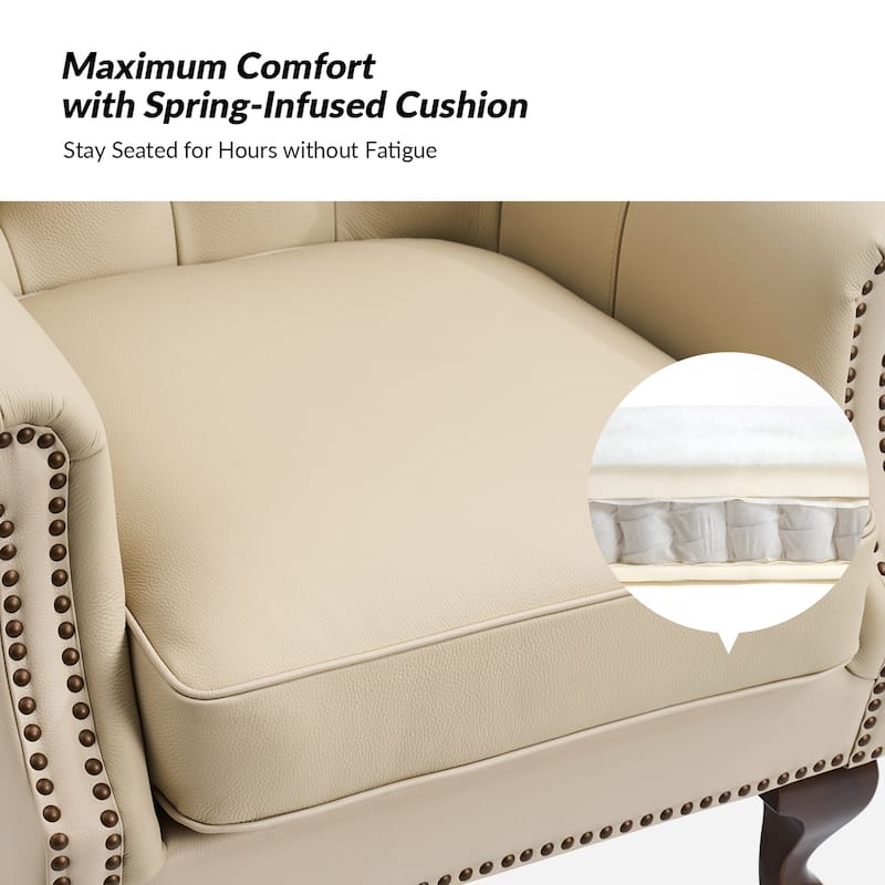 Gerhard Genuine Leather Armchair with Nailhead Trims and Removable Cushion by HULALA HOME