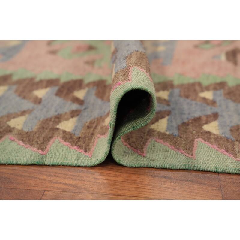 Hand Woven Oriental 100% Wool Carpet Southwestern Tribal Pink Kilim Area Rug - 10' 5'' X 5' 0''