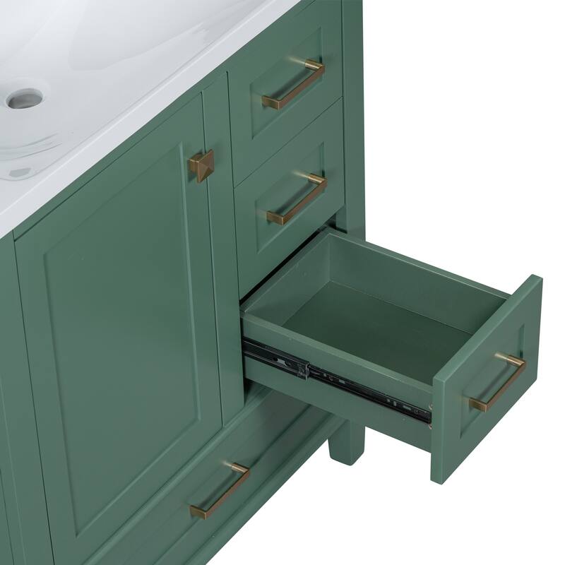 Bathroom Vanity with Ceramic Undermount Sink, Solid Wood Frame, Soft-Close Drawers & Doors, and Gold Handles
