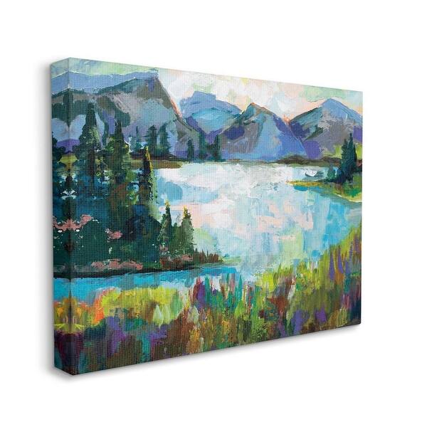 Shop Stupell Industries Abstract Mountains And Lake Pine Landscape Painting Canvas Wall Art Overstock 31417618