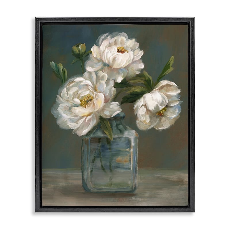 Stupell Traditional White Flower Trio Framed Floater Canvas Wall Art Design By Nan - 25 x 31 - Black