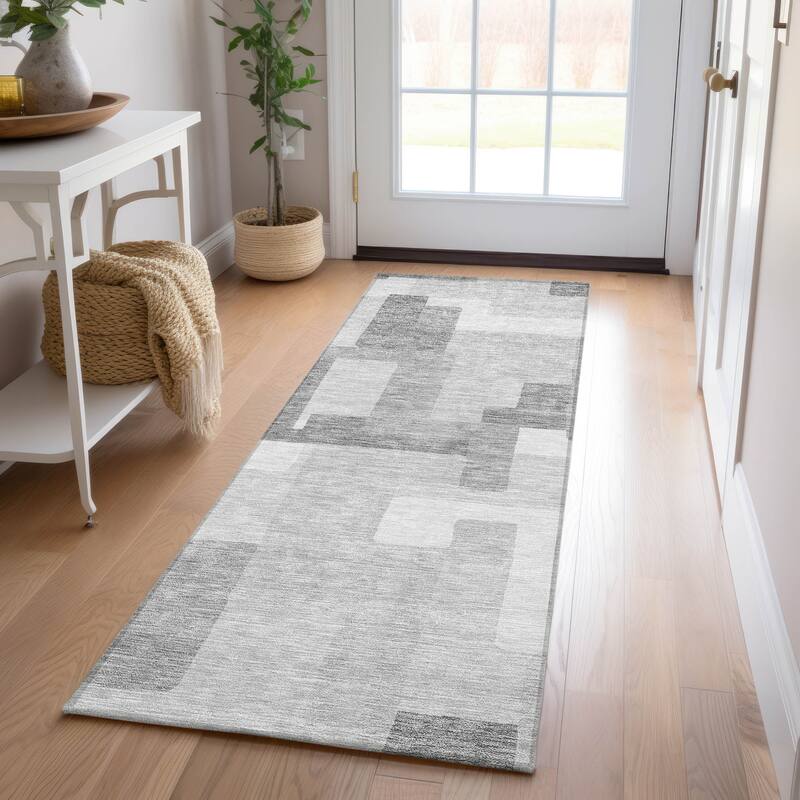Machine Washable Indoor/ Outdoor Chantille Contemporary Blocks Rug