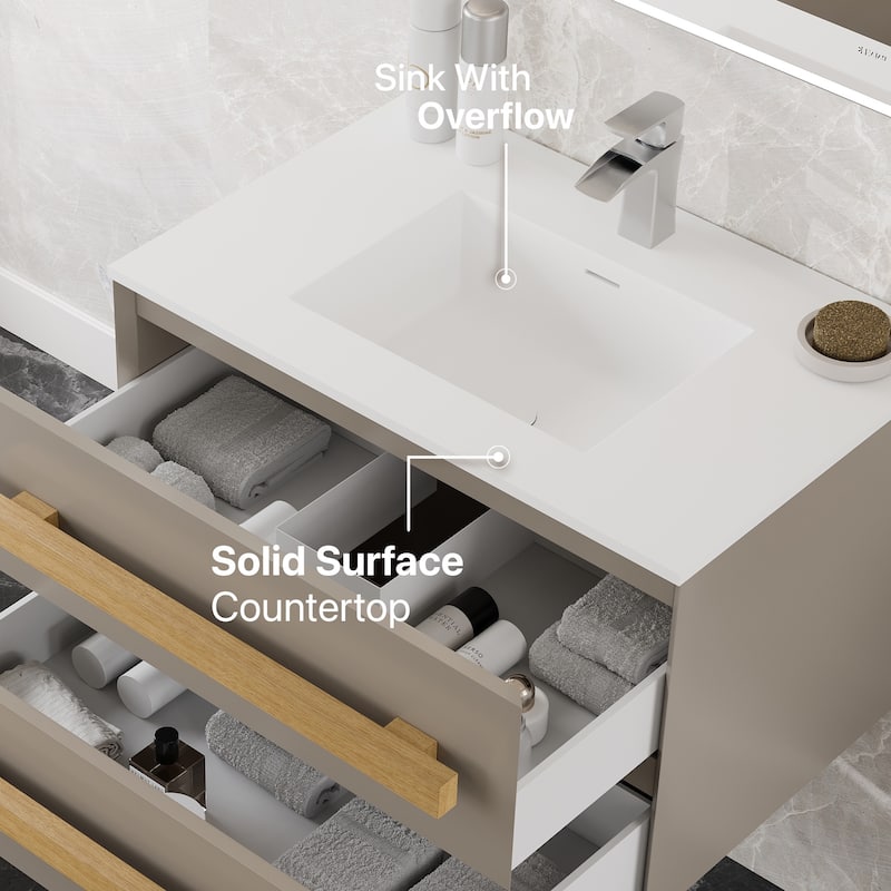 Element 32"W Wall Mount Bath Vanity with WH Solid Surface Top
