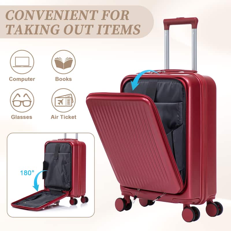 14"/20" 2 pcs/set in ABS Spinner Wheel Luggage, with Combination Lock and Front Opening Design, 14" Cosmetic Case