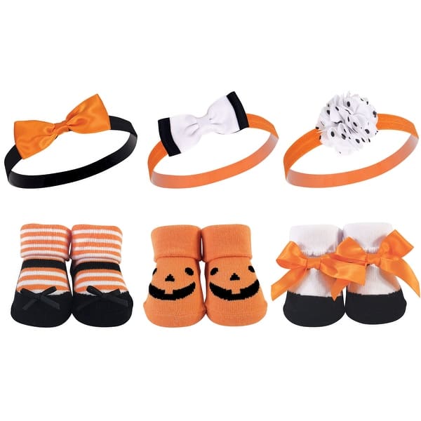 slide 1 of 1, Hudson Baby Infant Girl Headband and Socks Giftset 6pc, Pumpkin, One Size - Pumpkin Pumpkin - One Size