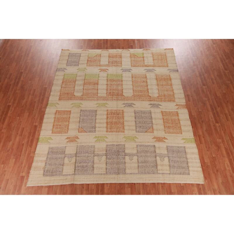 Hand Woven Oriental 100% Jute Carpet Southwestern Modern Beige & Ivories Kilim Area Rug - 11' 3'' X 9' 8''