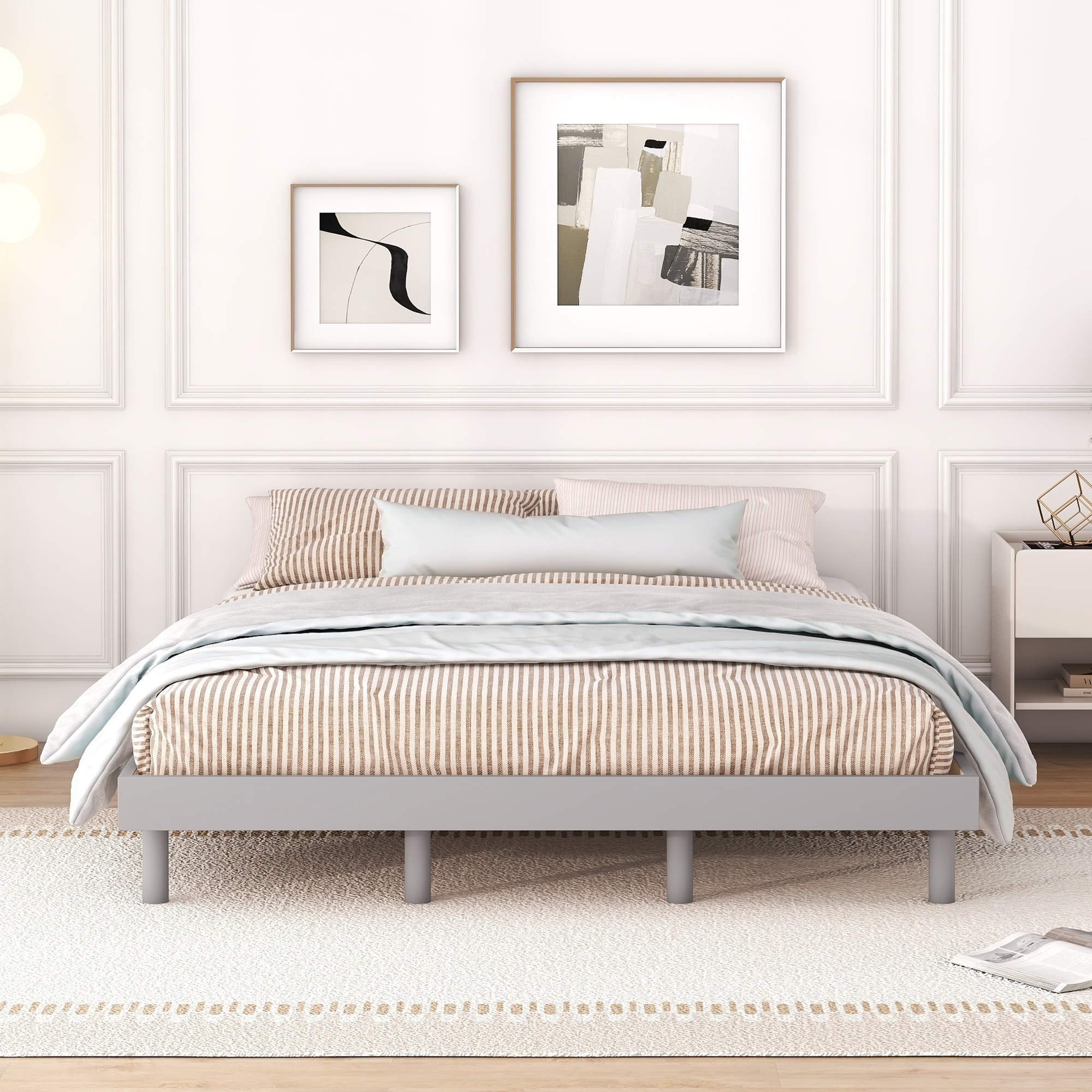 Grey Modern Queen Floating Platform Bed