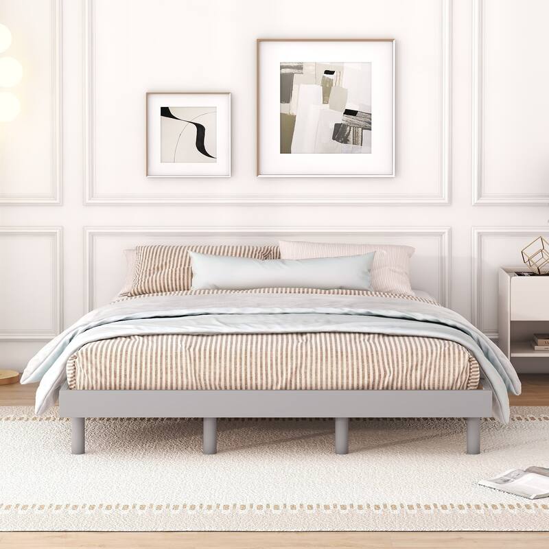 Modern Design Queen Floating Platform Bed Frame for White Washed Color