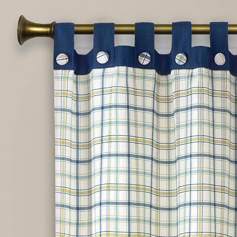 Tattersall Button Tab Top Window Curtain Panel