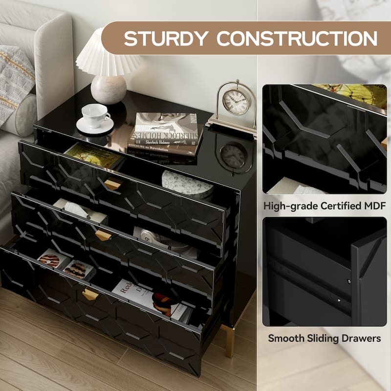 Clihome Modern Wooden Glossy 3-Drawer Storage Chest