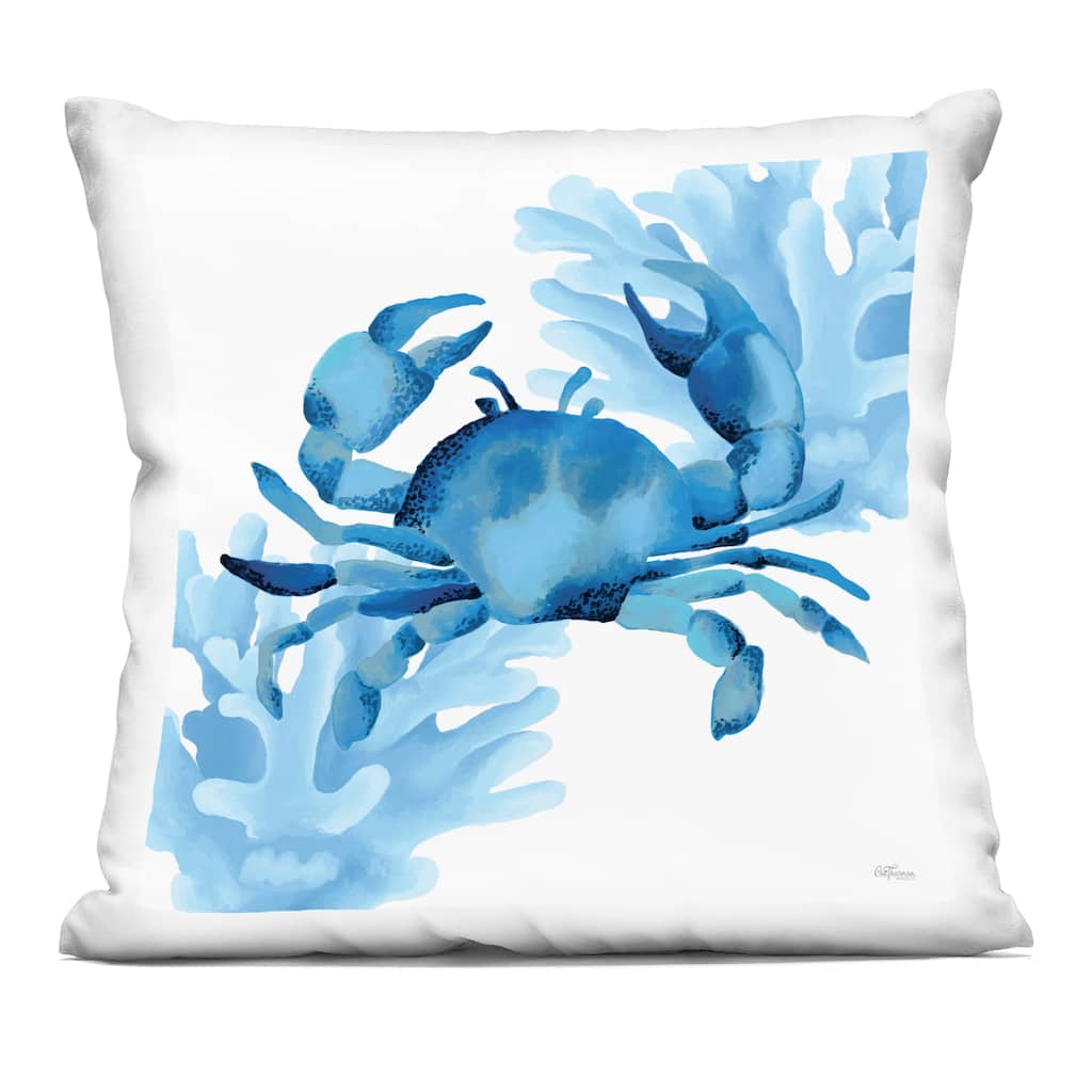 Stupell Blue Tone Crab & Coral Decorative Printed Throw Pillow Design by Cat Thurman Designs