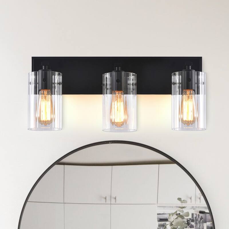 Modern Black 3-Light Glass Dimmable Bathroom Vanity Light Fixture - 20.87" W x 9" H x 5.87" D