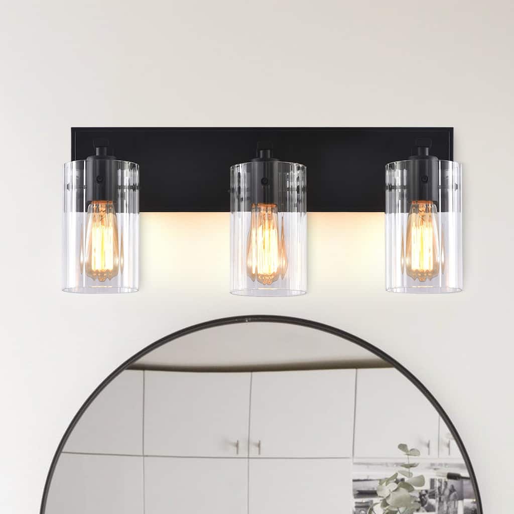 Modern Black 3-Light Glass Dimmable Bathroom Vanity Light Fixture - 20.87" W x 9" H x 5.87" D