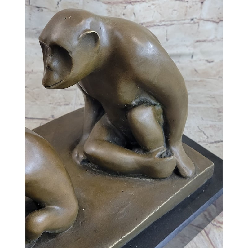 Barye “Monkey Family” Bronze Sculpture – Heartfelt Primate Scene On Marble Base