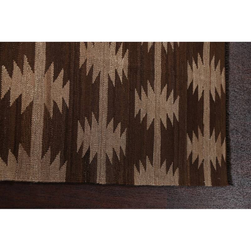 Natural Dye Brown Kilim Oriental Area Rug Wool Hand-woven Foyer Carpet - 5'3" x 6'8"