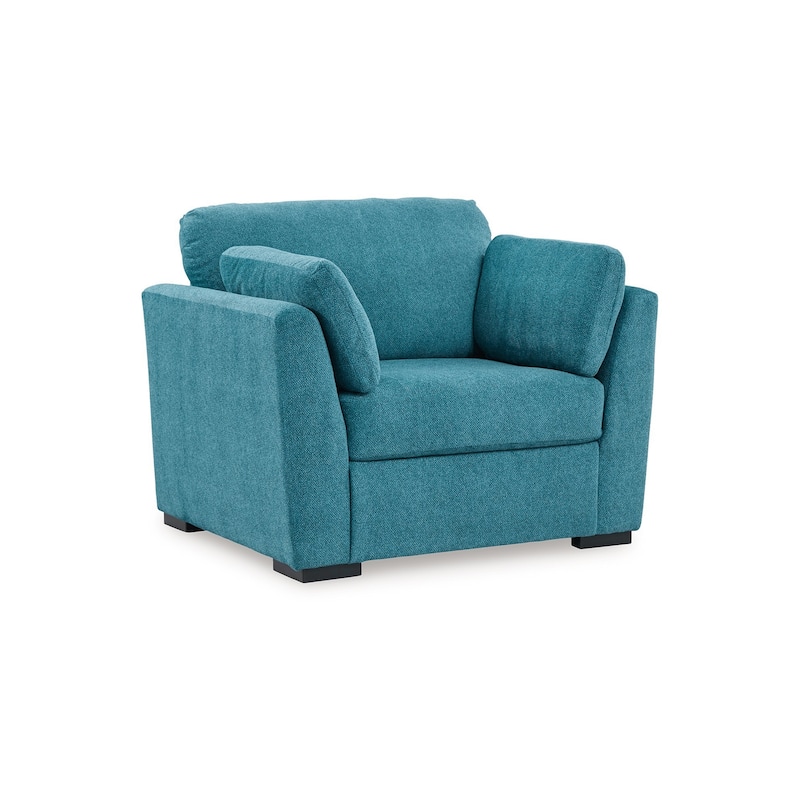 Viena Oversized Accent Chair, 2 Bolster Pillows, Teal Blue Faux Velvet