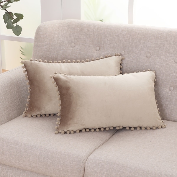 Pillow Covers 24x24 Set of 2 Beige Throw Pillow Covers with Fringe