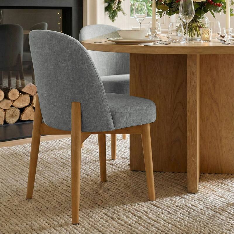Modern Linen-Blend Parsons Dining Chairs with Solid Wood Legs