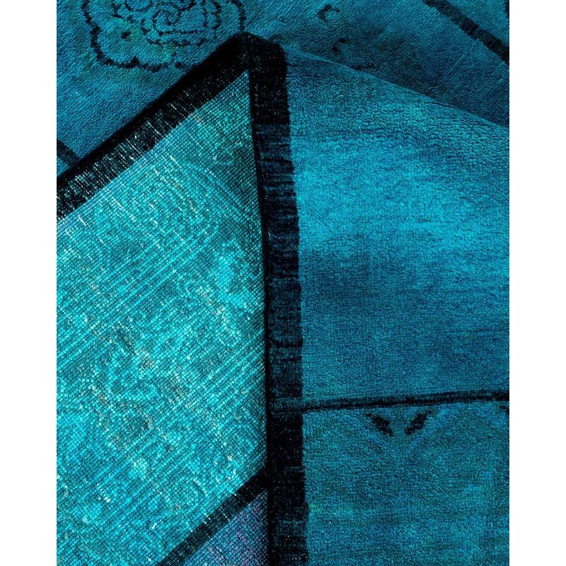 Overton Hand Knotted Wool Vintage Inspired Modern Contemporary Overdyed Blue Area Rug - 9' 2" x 11' 1"