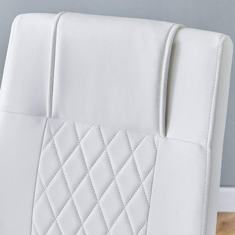 Kitchen Rectangle Dining Table Set for 4, 63" Faux Marble Glass Table with Stainless Steel Legs and PU Upholstered Chairs