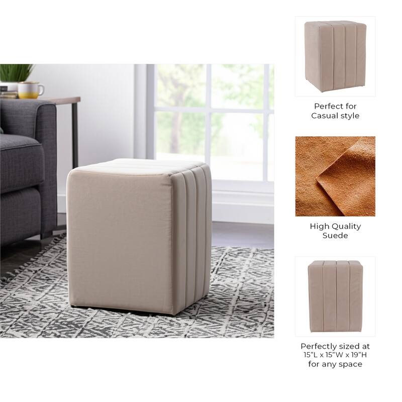 Suede Ottoman Square Compact Pouf Footstool Luxury Accent - 19" Tan