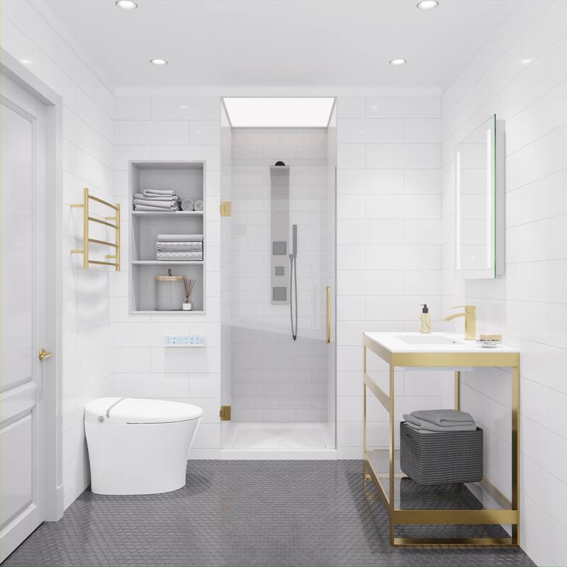 ANZZI Fellow 24" x 70" Frameless Hinged Shower Door in Brushed Gold