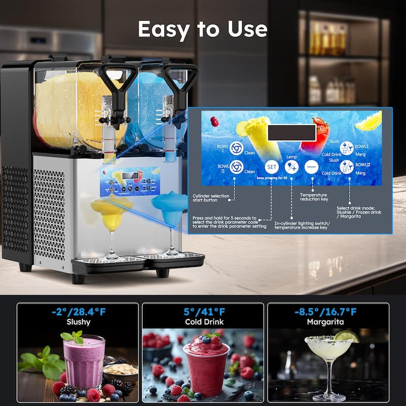 Commercial Slushy Machine, 3L/6L/12L/24L/36L, Self-Cleaning, for Margaritas, Alcoholic Beverages, Smoothies, and Soft Ice Cream