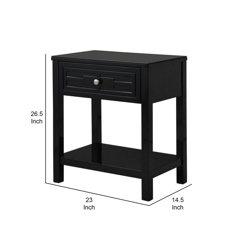 Black/Silver 1 Drawer 14.5 in. W Nightstand with Sturdy Glass Top
