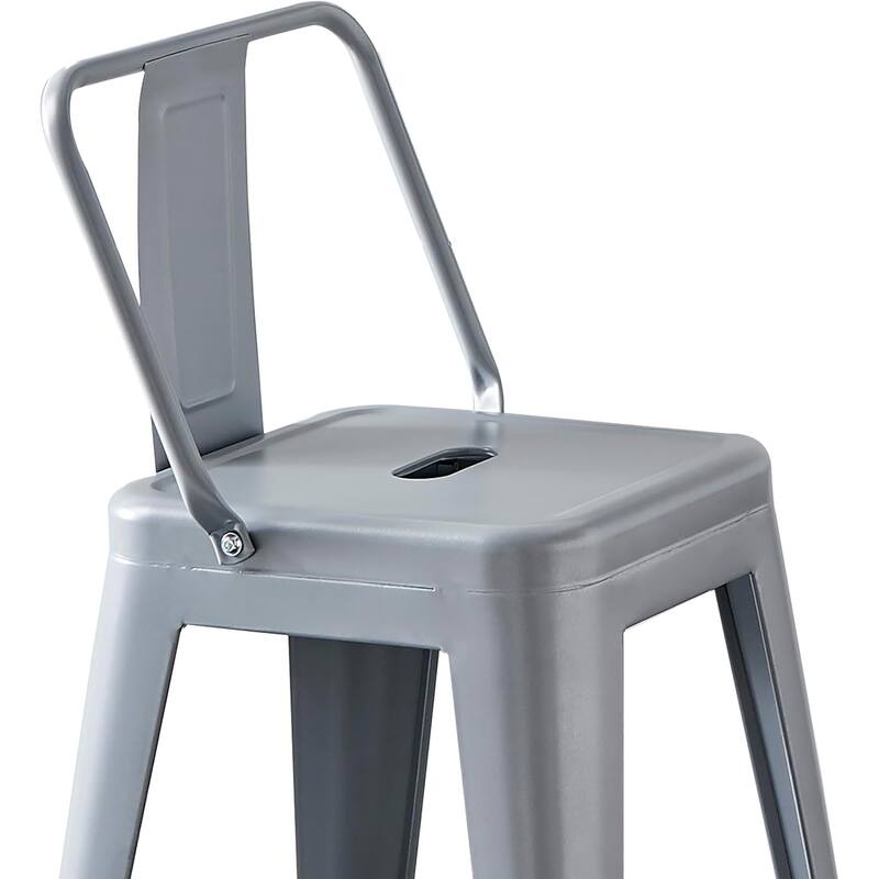 Industrial Metal Bar Stools Set of 2 Bucket Back 4 Leg Design 24in Seat Distressed