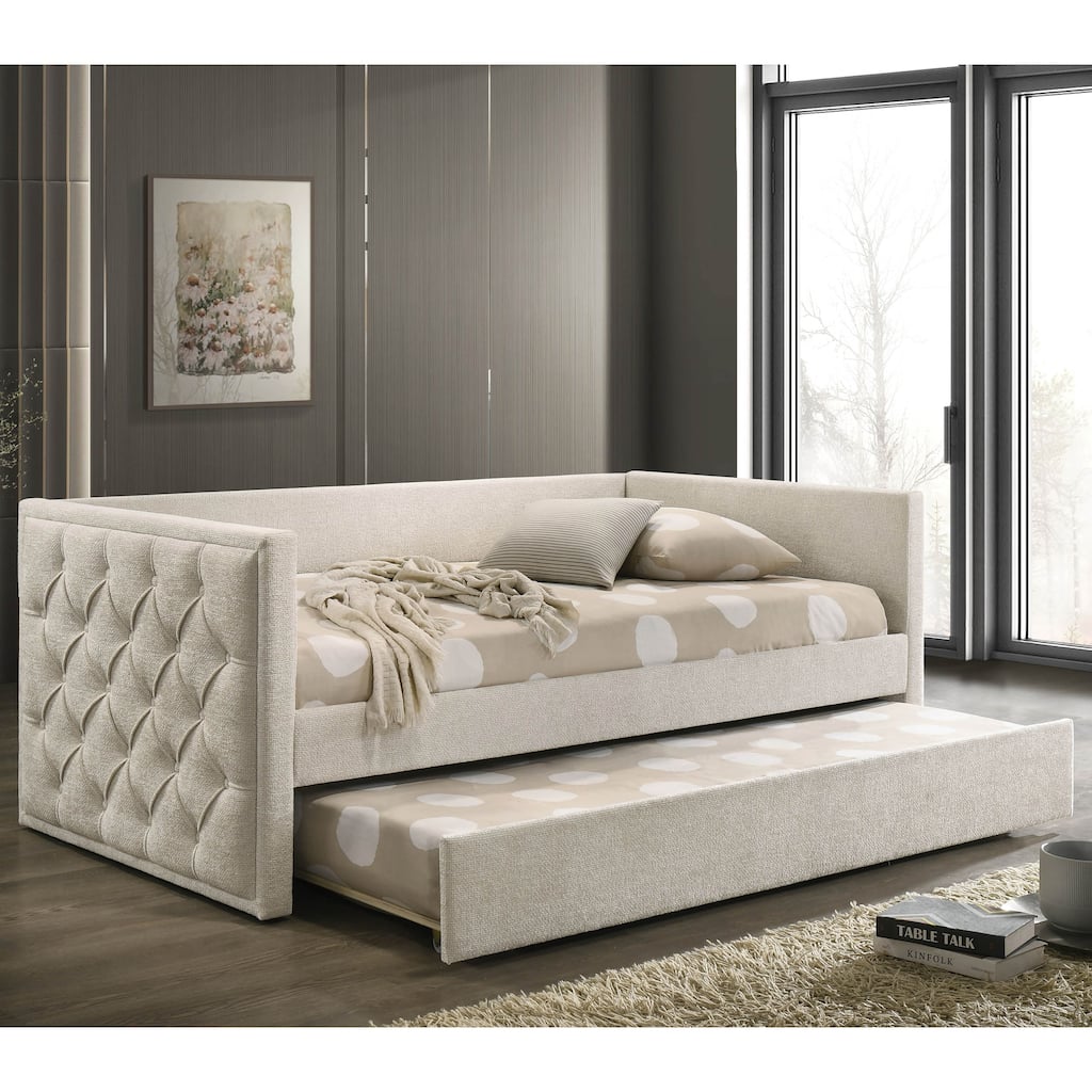 Furniture of America Kota Twin Upholstered Tufted Daybed with Trundle