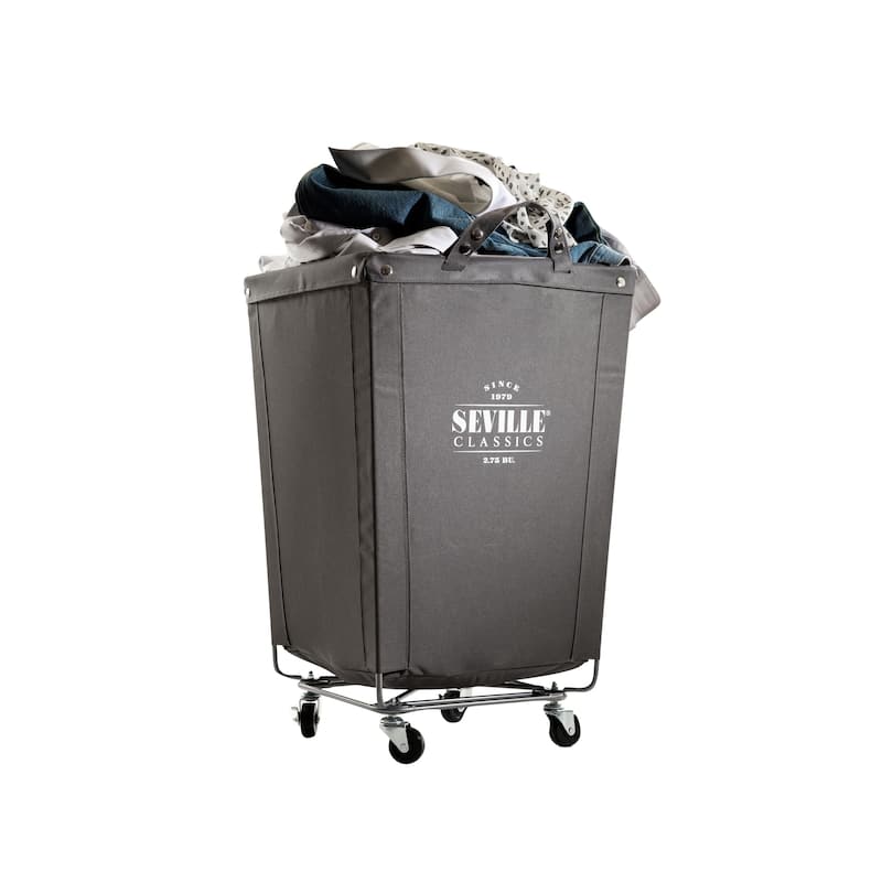 Seville Classics Commercial Heavy-Duty Canvas Laundry Removable Basket Hamper with Wheels, 18.25" D x 18.25" W x 27.5" H