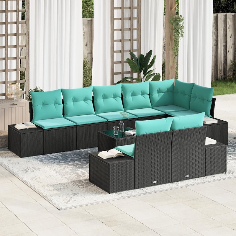 vidaXL 9 Piece Garden Sofa Set with Cushions - 125.6×60.6×27.2 - Black