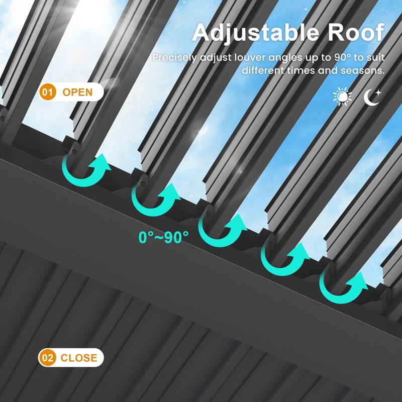 10' x 12' Aluminum Pergola with Adjustable Louvered Roof