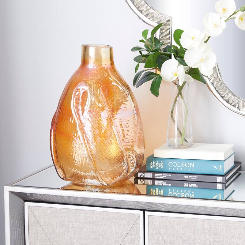 White Glass Contemporary Vase 16 x 11 x 11 - Gold